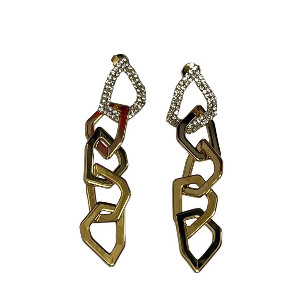 Adornia 14k gold plated pave swarovski crystal drop link‎ earrings